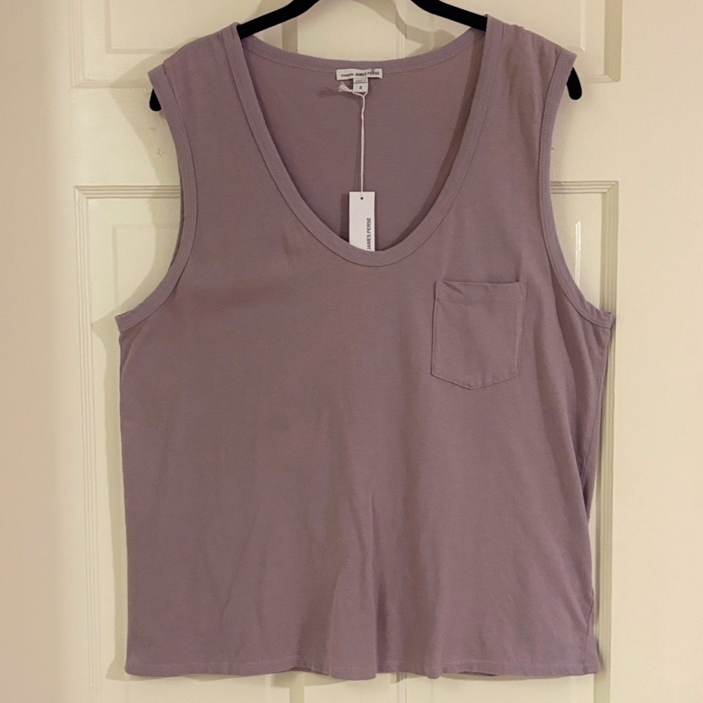 James Perse Standard Iris Cotton Pocket Tank Top WLJH3115CU Size 4 NWT XL